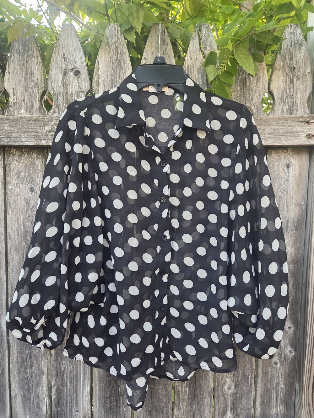 Sans Souci Black Blouse with White Polka Dots